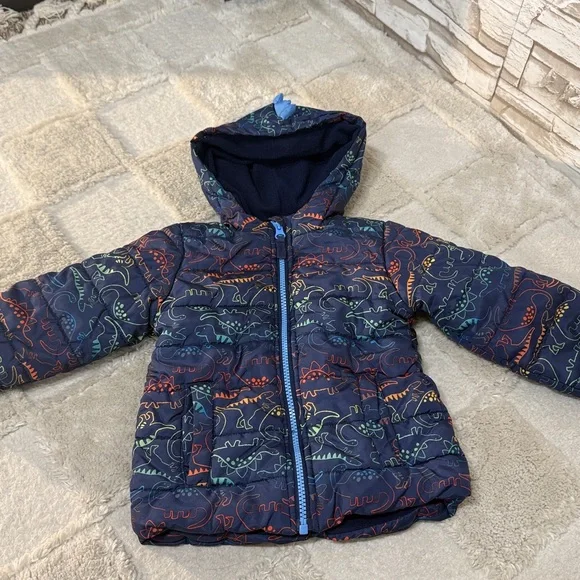 Little Me jacket toddler 2T full zip hooded lined dinosaur print - Picture 2 of 6